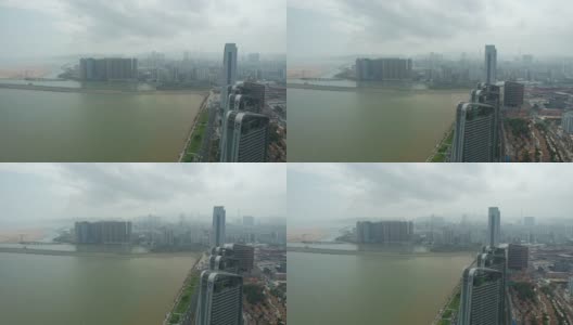 阳光明媚的日子，珠海城著名的澳门湾全景鸟瞰图4k中国高清在线视频素材下载