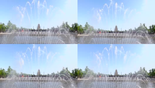 西安大雁塔北广场音乐喷泉Fountain against Big Wild Goose Pagoda高清在线视频素材下载