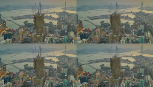 日落时分，香港附近的澳门城市和摩天大楼高清在线视频素材下载