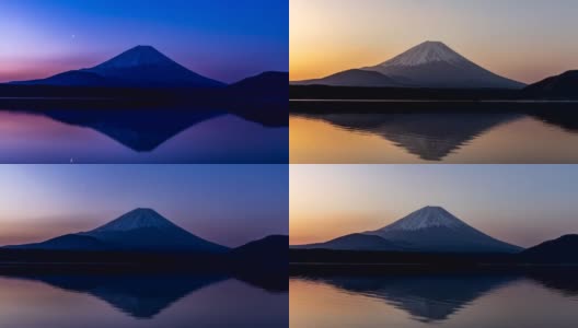 日落时分的富士山映在元秀湖中高清在线视频素材下载