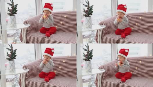 圣诞老人坐在家里的窗边吃东西高清在线视频素材下载