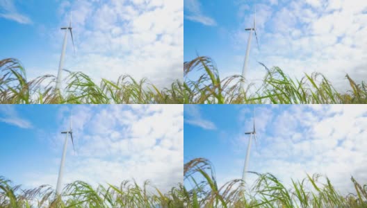 风力发电机发电为可再生能源、清洁能源或环保理念。高清在线视频素材下载