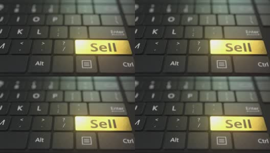 黑色的电脑键盘和金色的卖出键高清在线视频素材下载