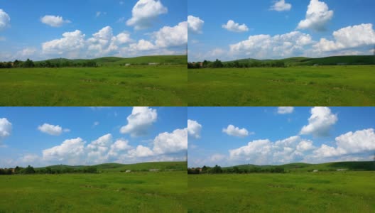 蓝天白云下的绿地景观，延时运动，自然与放松，气候变化理念高清在线视频素材下载