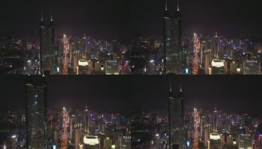 夜光深圳市区交通街道航拍全景4k中国高清在线视频素材下载