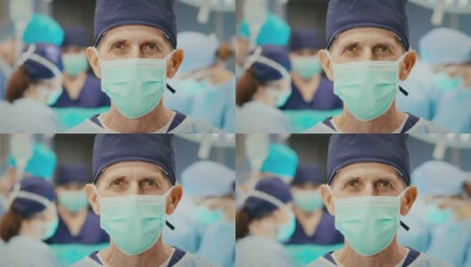 成熟的外科医生在手术室的肖像高清在线视频素材下载