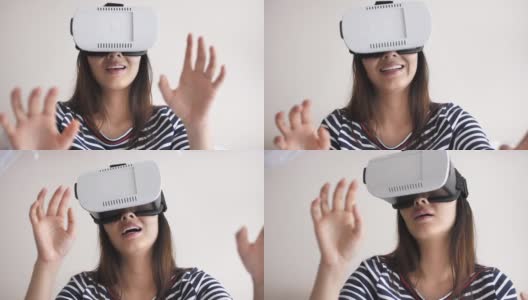 女性佩戴VR眼镜高清在线视频素材下载