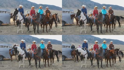 牛仔和女牛仔骑着马高清在线视频素材下载