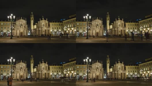 意大利都灵,山麓。圣卡洛广场，晚上高清在线视频素材下载