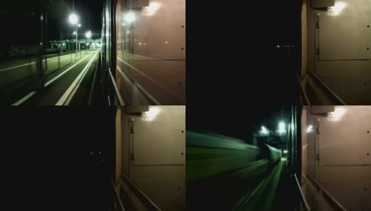 夜车从月台开出。间隔拍摄高清在线视频素材下载