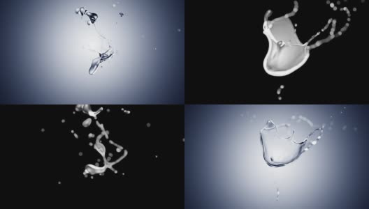 Cg动画的两个水滴碰撞飞溅蓝色渐变背景。高清在线视频素材下载