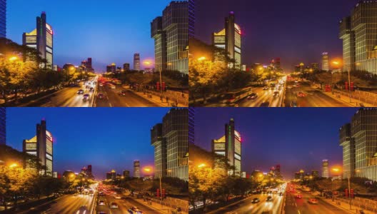北京,China-Sept。2014年29日晚上，中国北京国贸CBD附近的长安街交通高清在线视频素材下载