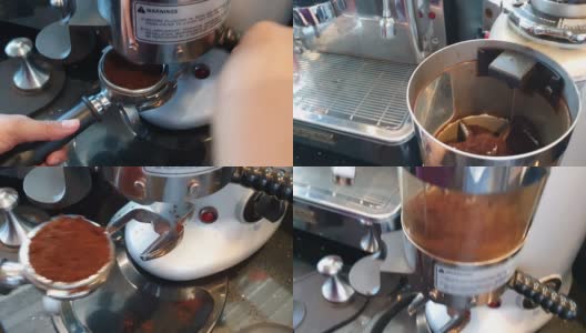 咖啡师用咖啡机加热咖啡。高清在线视频素材下载