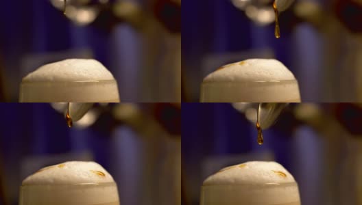 蜂蜜牛奶泡沫咖啡拿铁茶心情特写高清在线视频素材下载
