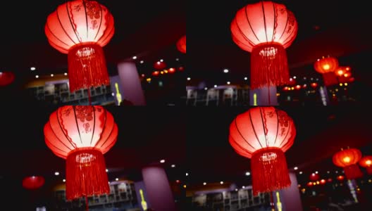 春节红纸灯笼装饰餐厅高清在线视频素材下载