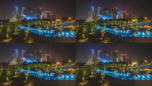 杭州市中心夜景时间照明市中心公园广场全景延时全景4k中国高清在线视频素材下载