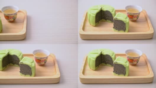 中国月饼绿茶黑芝麻味高清在线视频素材下载