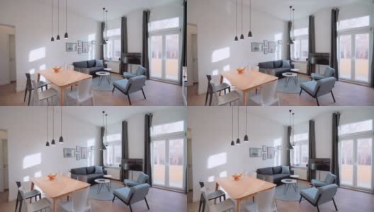 现代客厅与餐桌和沙发区高清在线视频素材下载