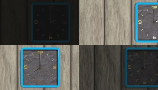 墙上方形时钟的3d动画。时间概念。昼夜变化。高清在线视频素材下载