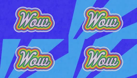 数字动画的wow文本与彩虹阴影效果对蓝色径向背景高清在线视频素材下载