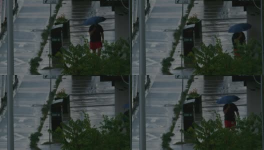 在暴雨中拍摄城市街道。没有面孔识别的。高清在线视频素材下载