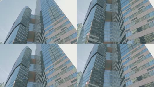 摩天大楼过渡镜面墙玻璃垫圈高清在线视频素材下载