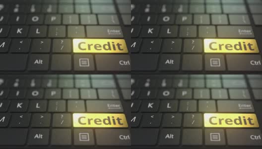 黑色的电脑键盘和金色的信用键高清在线视频素材下载