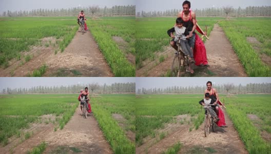 农民的全家福与自行车高清在线视频素材下载