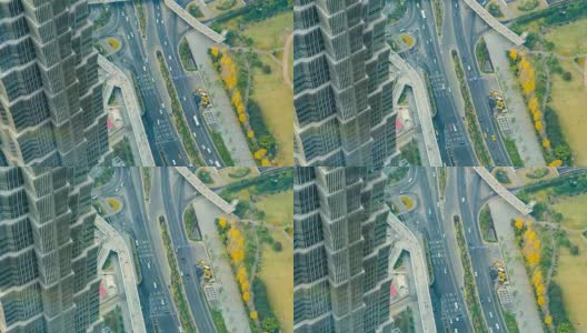 上海市中心鸟瞰图时间推移-旋转和放大高清在线视频素材下载