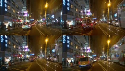 香港街夜行电车高清在线视频素材下载