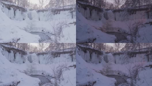 明尼哈哈哈瀑布的冬季日落时间高清在线视频素材下载
