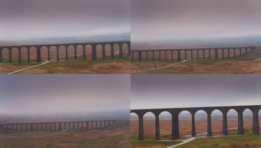 雾濛濛的傍晚，无人机从里布尔海德高架桥上撤退高清在线视频素材下载