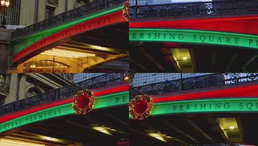 纽约—2017年12月28日:第42街中央车站前的潘兴广场桥都是为圣诞节装饰的高清在线视频素材下载
