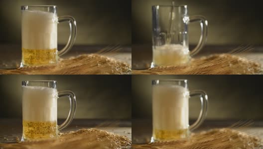 一品脱大麦啤酒。往玻璃杯里倒啤酒。高清在线视频素材下载