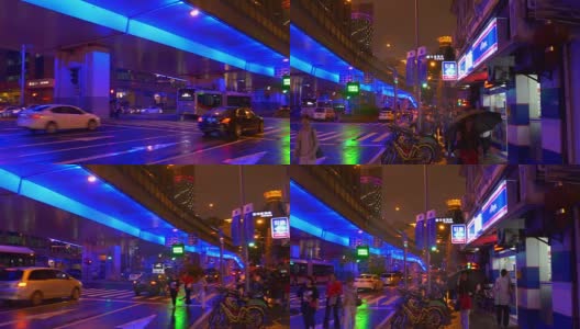 夜光照亮了上海市著名的交通路口全景4k中国高清在线视频素材下载
