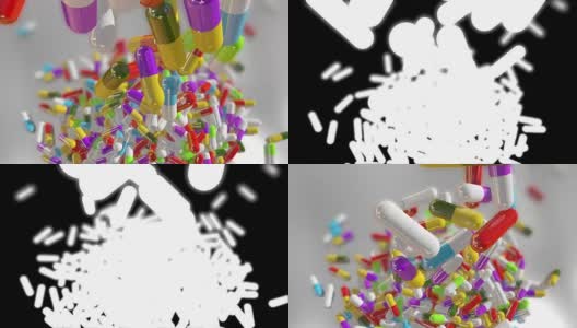 3D渲染多种颜色的医药药丸高清在线视频素材下载