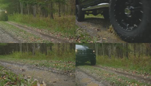 较低的卡车通过泥坑的慢动作高清在线视频素材下载