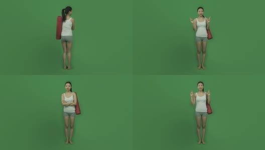 亚洲运动女孩年轻的成年人孤立的绿色屏幕绿色背景手指高清在线视频素材下载