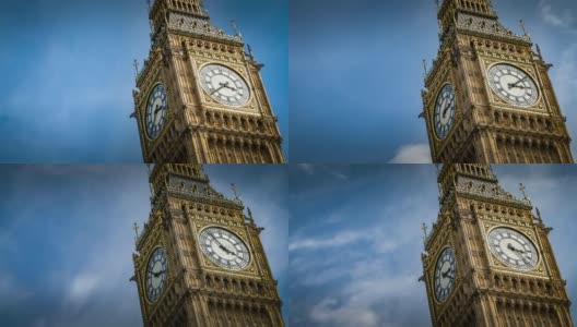 英国伦敦，一个阴天，议会威斯敏斯特宫的大本钟的时间流逝高清在线视频素材下载