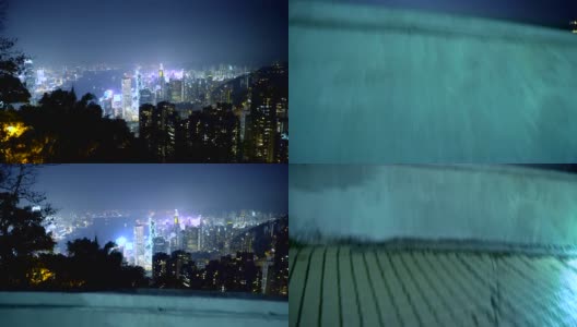 3个剪辑-香港夜天际线从高处-框架稳定的移动镜头高清在线视频素材下载