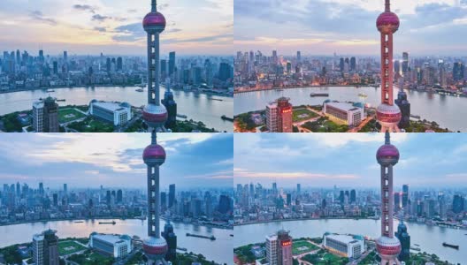 4K:上海东方明珠和外滩日落时光，中国高清在线视频素材下载