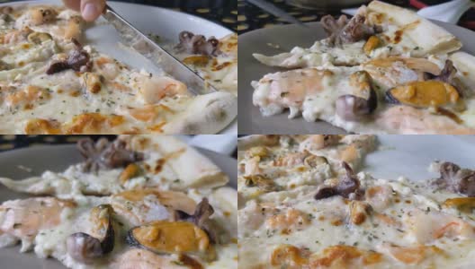 美味的海鲜披萨高清在线视频素材下载