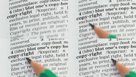 版权，英语词汇的定义，法律权利保护，出版高清在线视频素材下载