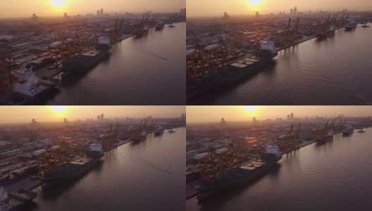 航拍东南亚海洋港口集装箱船进出口物流高清在线视频素材下载