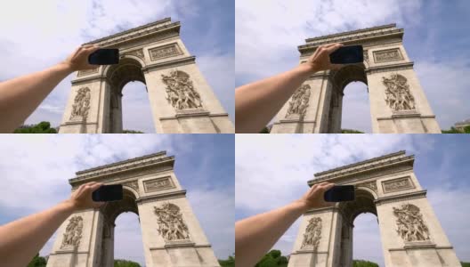 在巴黎凯旋门上拍摄的4K慢镜头自拍高清在线视频素材下载