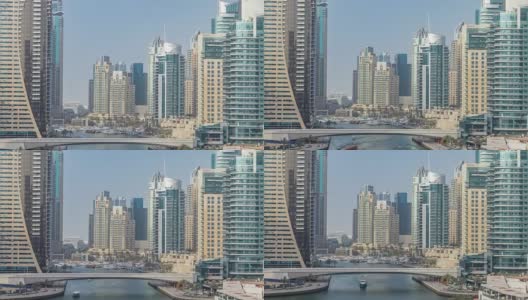 令人惊叹的绚丽多彩的迪拜码头天际线在日落时间推移高清在线视频素材下载
