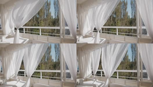 夏日阳台，白色家具窗帘高清在线视频素材下载