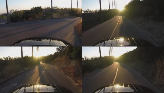 日落时分洛杉矶山路的车辆监控高清在线视频素材下载