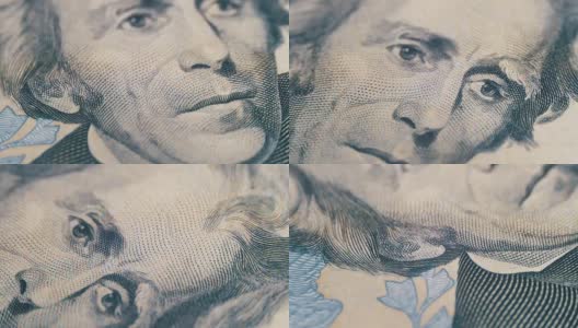 缓慢旋转的肖像安德鲁杰克逊在20美元纸币在微克高清在线视频素材下载