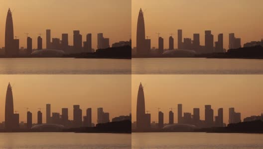 日落时分的城市天际线——中国深圳高清在线视频素材下载